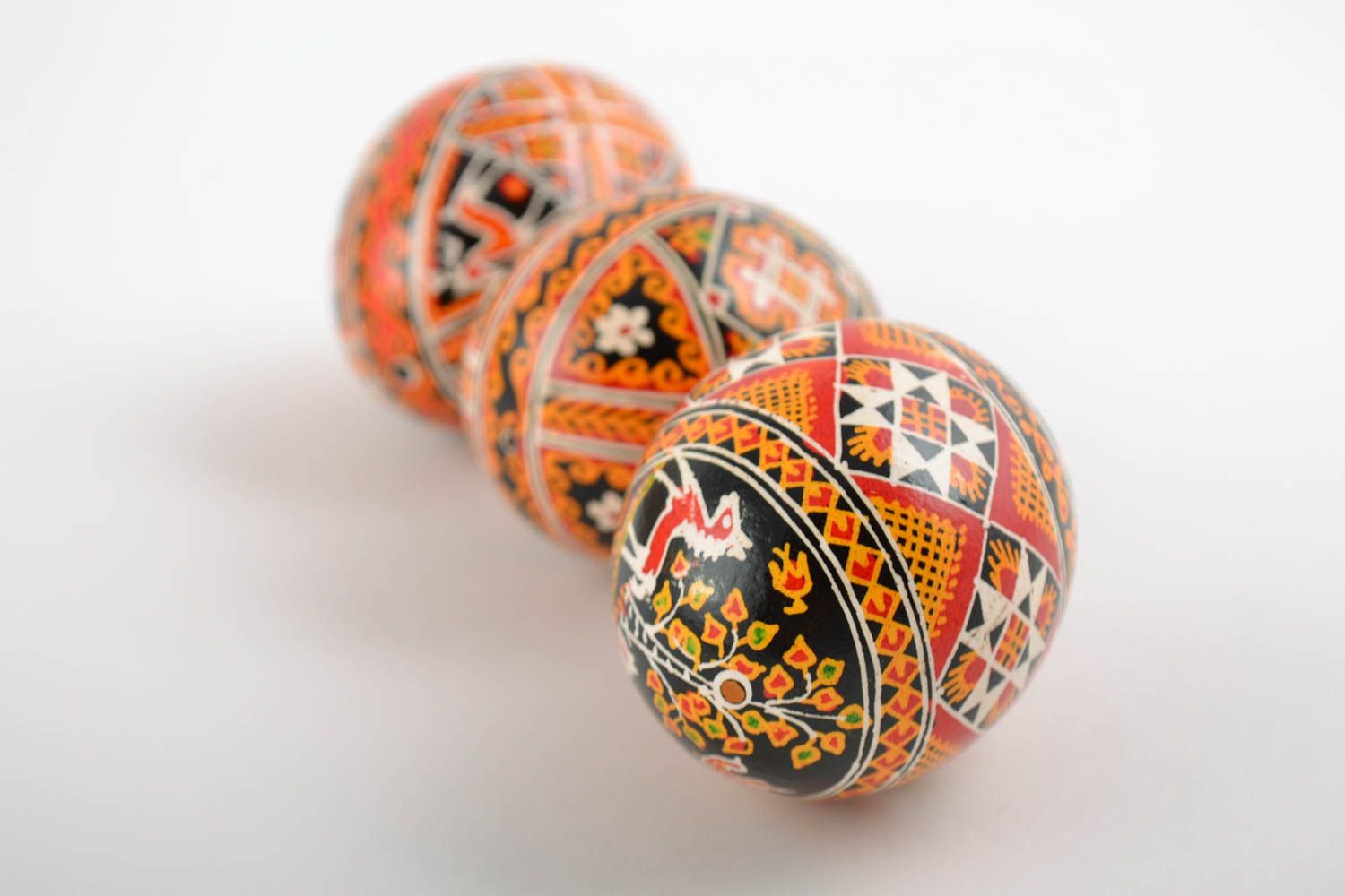 Beautiful colorful handmade painted Easter eggs set 3 pieces with Slavic symbols photo 5