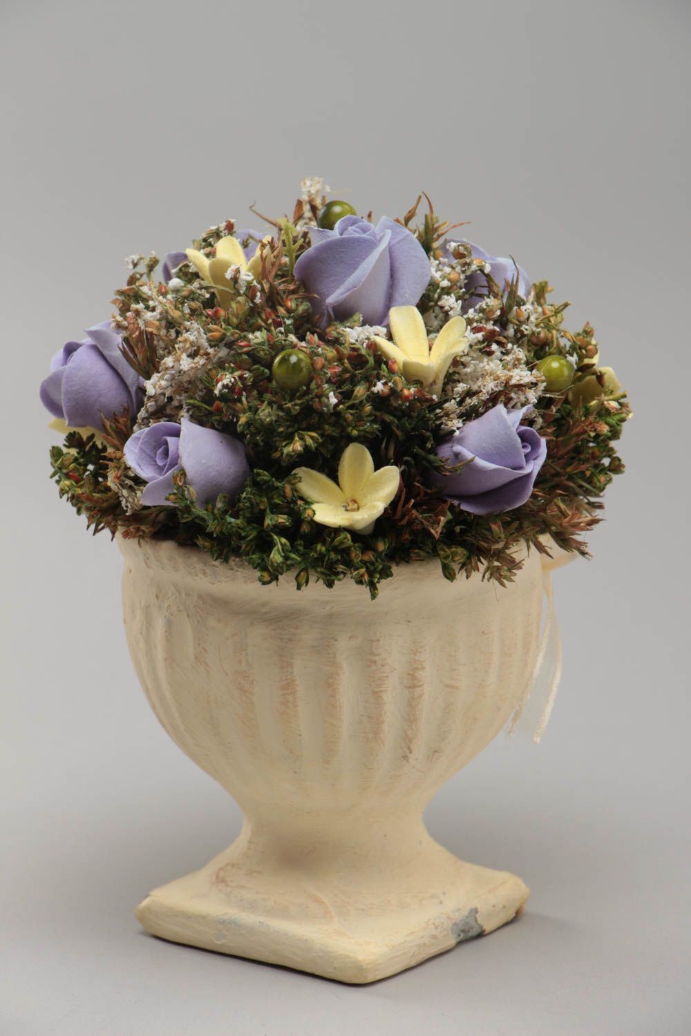 Künstliche Blumen Komposition handmade aus Polymerton in Amphora handgemacht foto 4