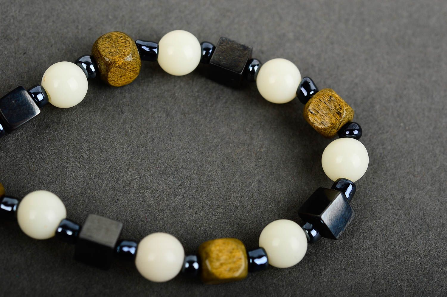 Wooden ball and square shape beads stretchy bracelet for girls photo 5