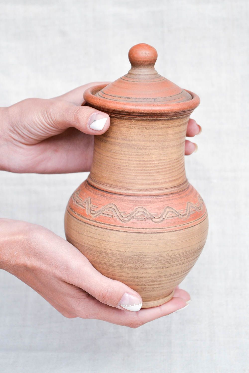 Handmade Ton Geschirr Krug aus Ton originelles Geschenk Keramik Karaffe foto 2