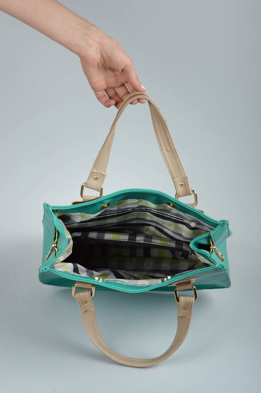 Bolso hecho a mano color turquesa bonito accesorio de mujer regalo original foto 3