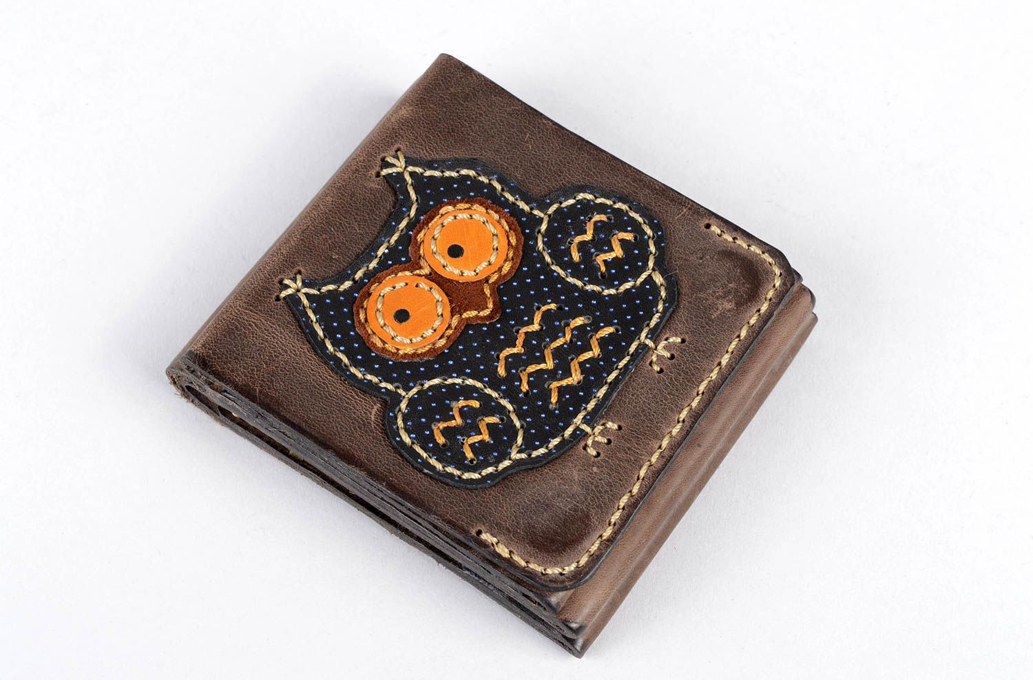 Portefeuille cuir fait main Maroquinerie design Accessoire cuir hibou image photo 1