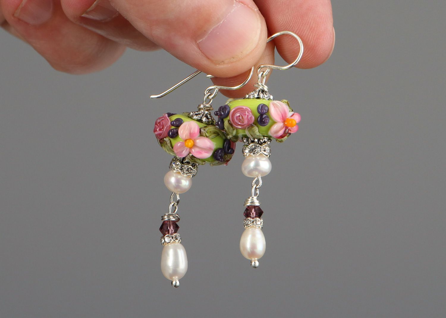 Earrings with natural pearls and glass Garden of Eden photo 3