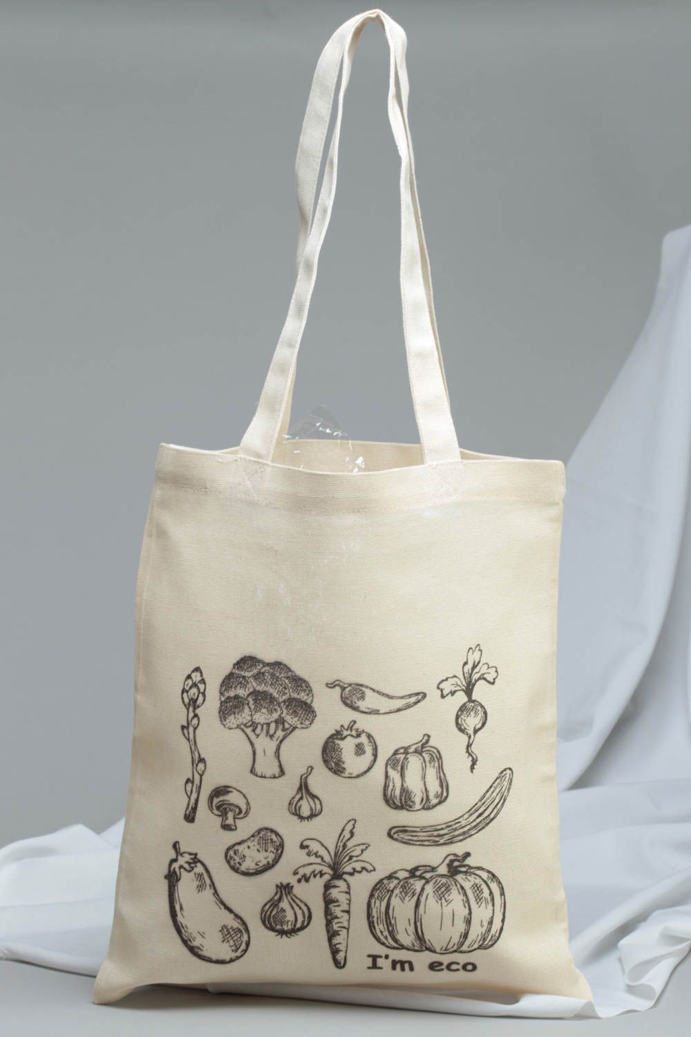 Женская сумка из ткани ручной работы с росписью на каждый день удобная светлая фото 1