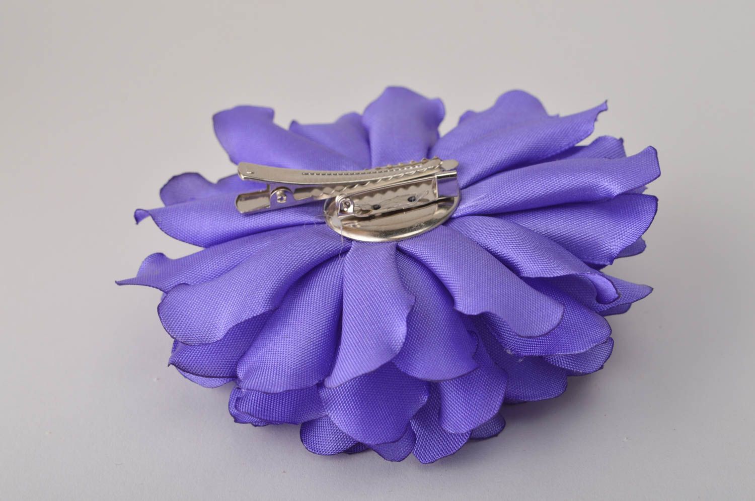 Broche Barrette fleur violette faite main en satin grande Cadeau pour femme photo 5