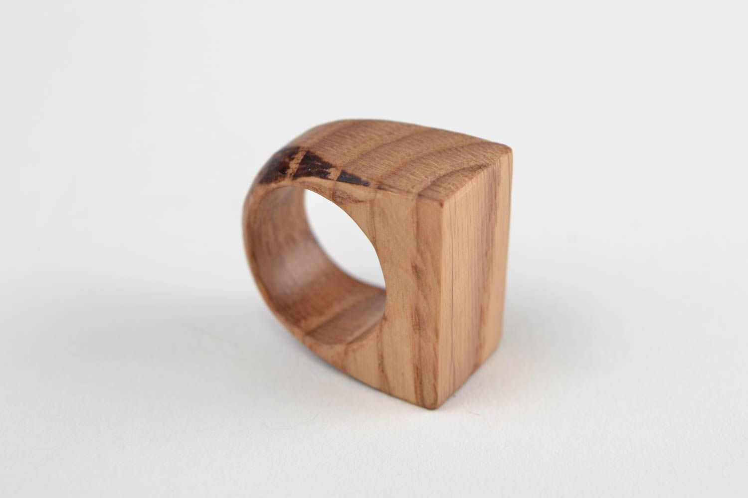 Handmade designer laconic jewelry ring carved of natural oak wood for women photo 4