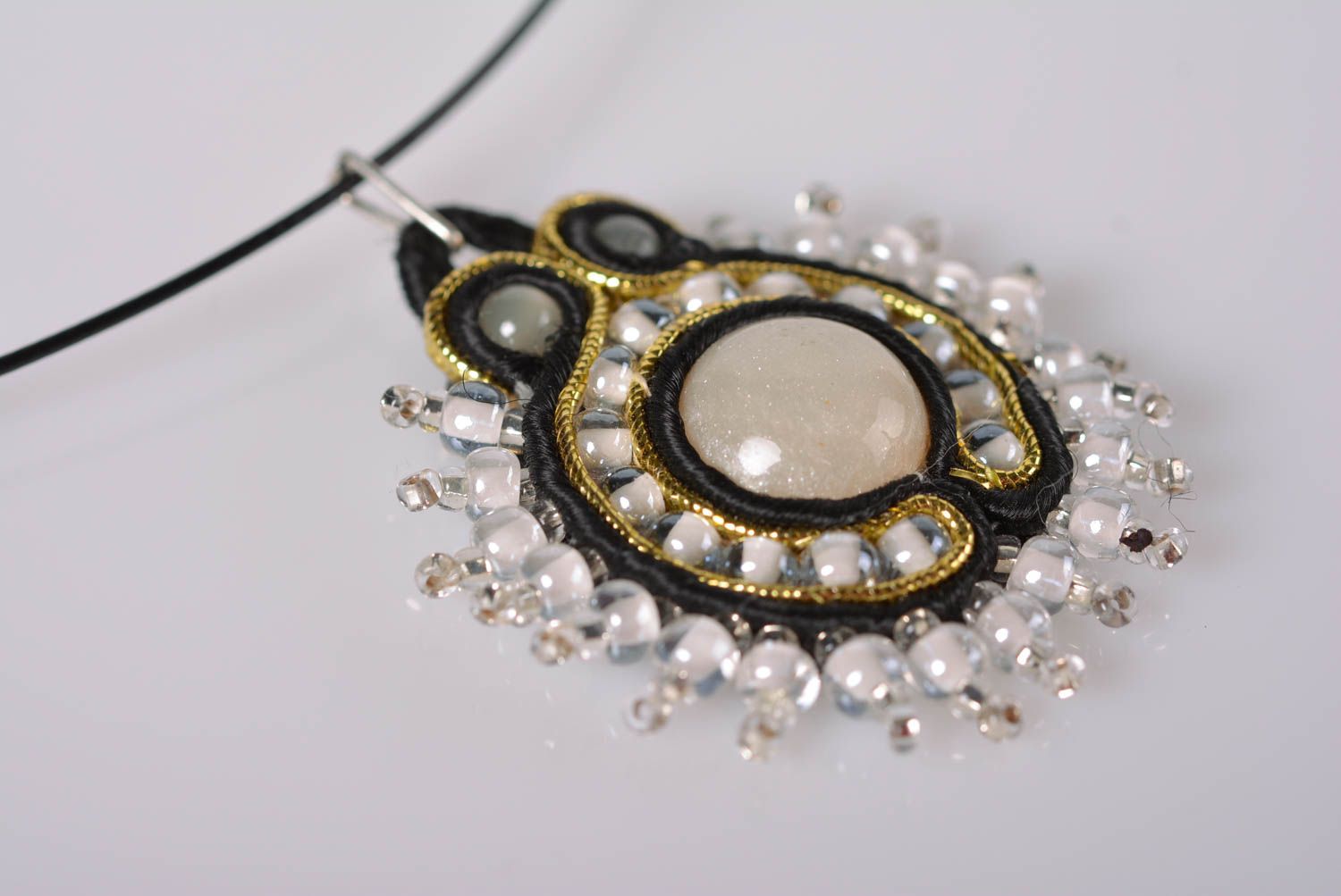 Handmade soutache pendant embroidered beautiful pendant stylish elegant jewelry photo 2