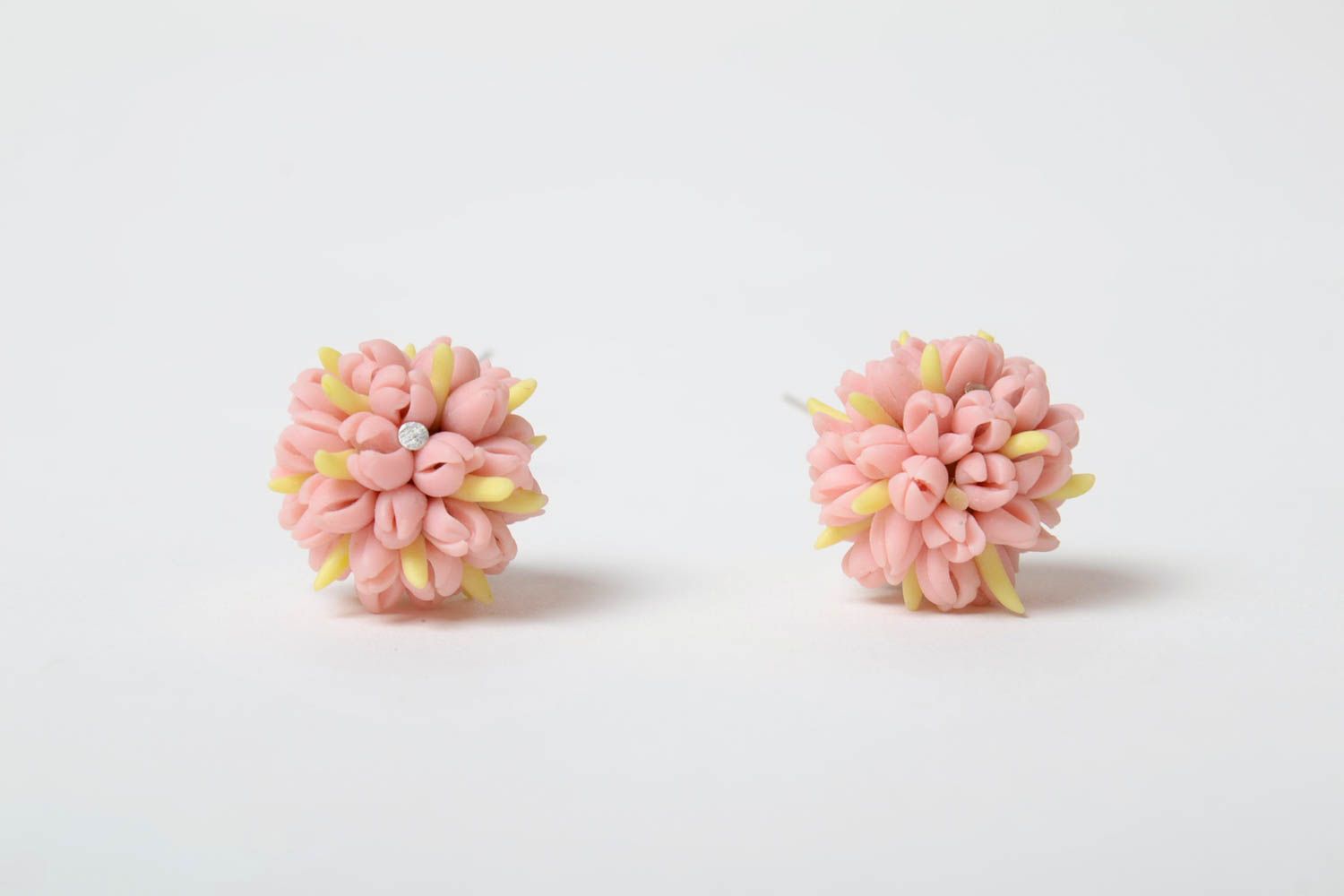 Unusual fancy earrings with tender handmade polymer clay flower bouquet pendant photo 5