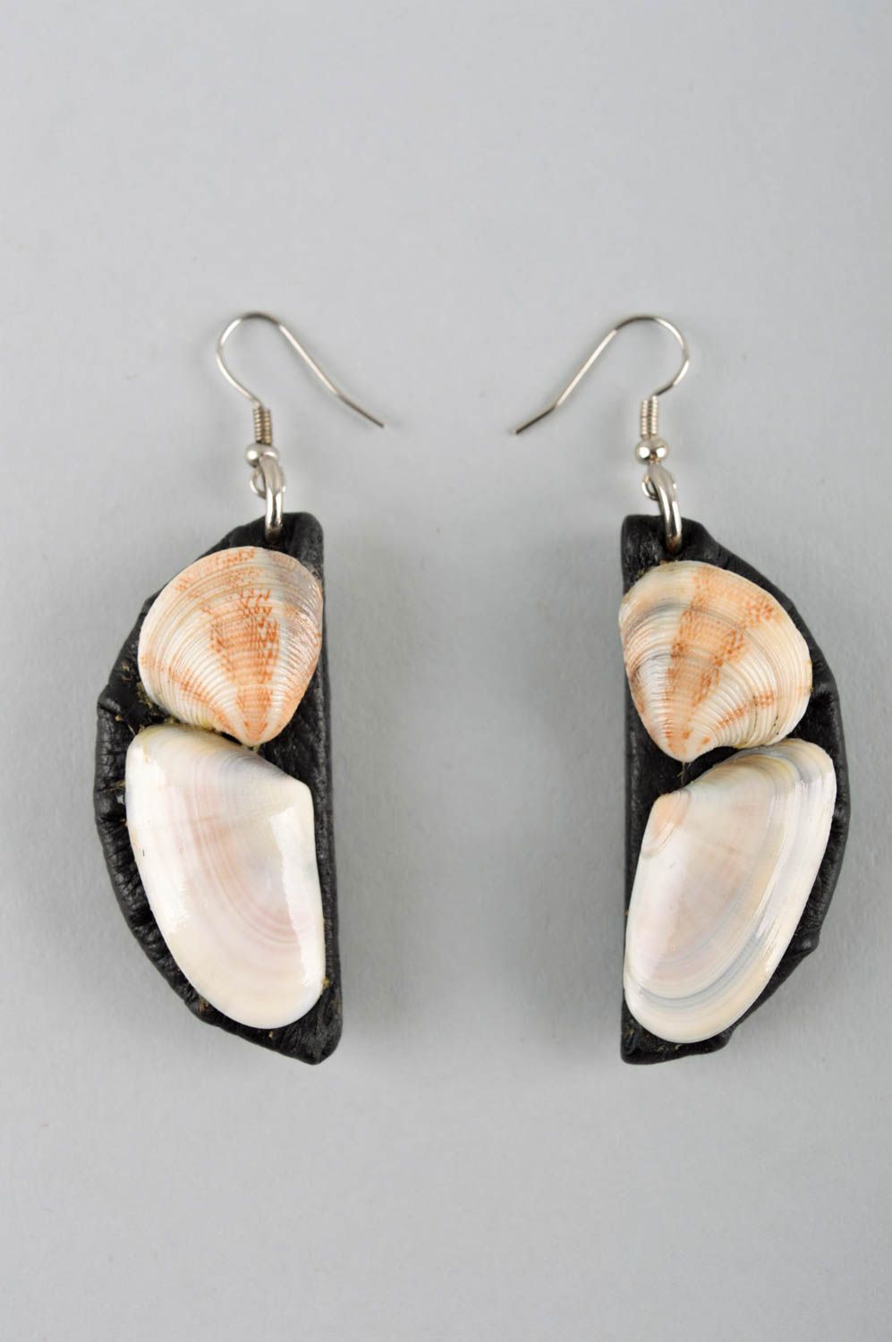 Handmade wooden earrings leather earrings in marine style jewelry designs  photo 3