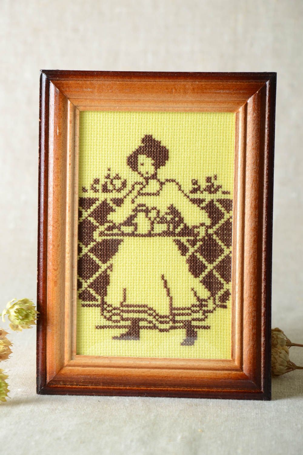 Handmade cross-stitch embroidery decorative picture with embroidery home decor photo 1