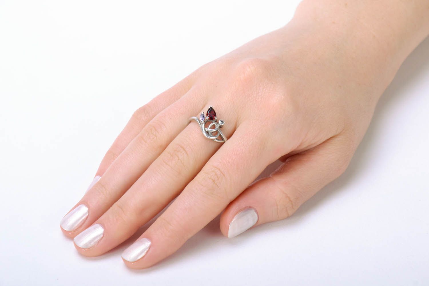 Silver ring with natural stones photo 5