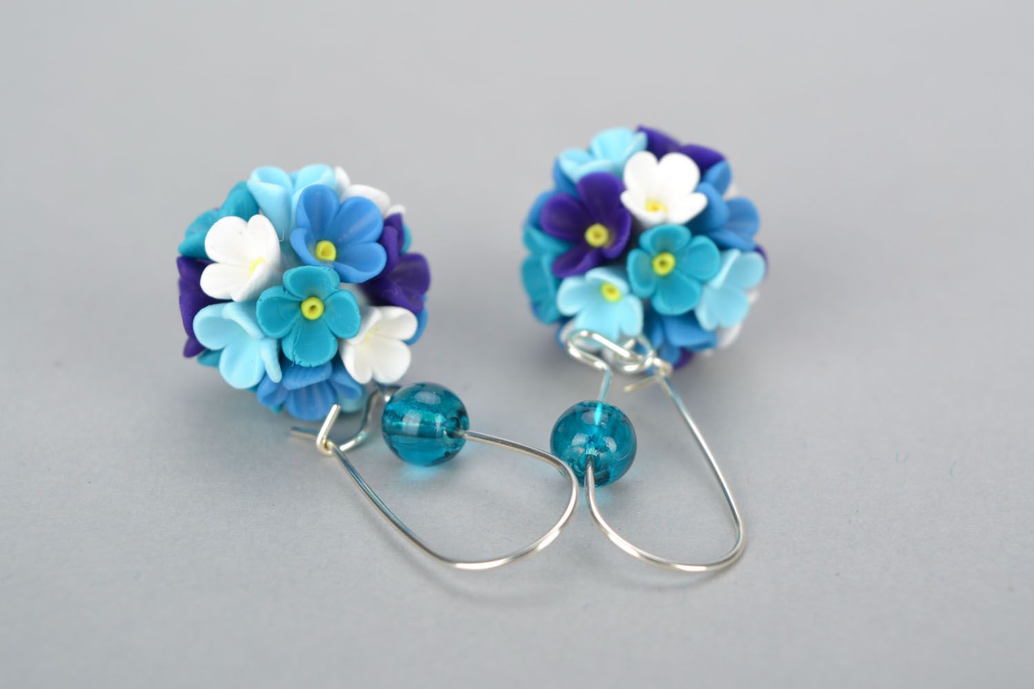 Bright polymer clay earrings Blue Bouquet photo 4