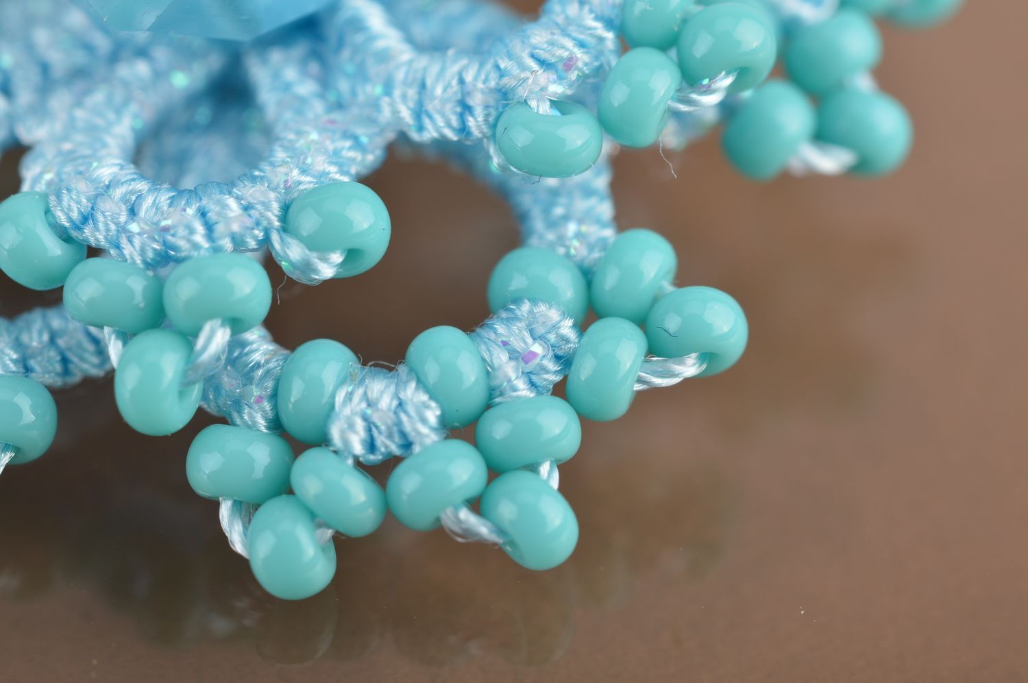 Beautiful unusual handmade tatting lace earrings with Czech beads Snowflakes photo 4