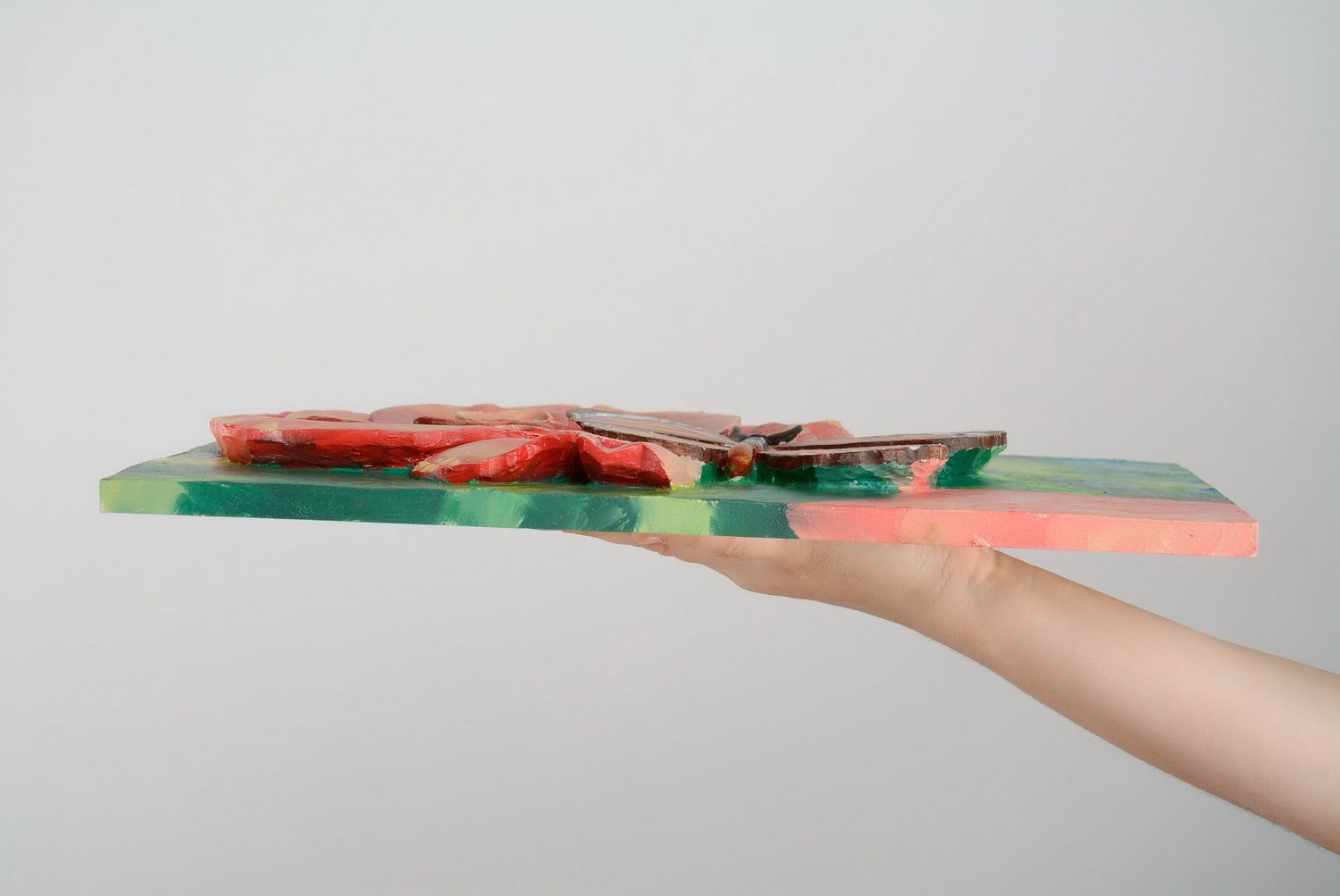 Quadro pintado à óleo Borboleta numa rosa foto 4