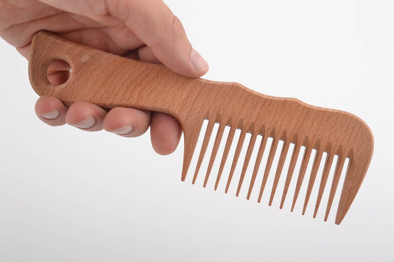 Wooden handmade one-row hair comb made of natural wood covenient accessory photo 2