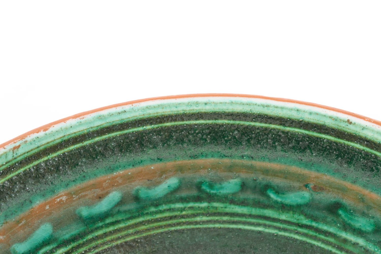 Зеленая внутри миска в технике фляндровки из глины фото 3