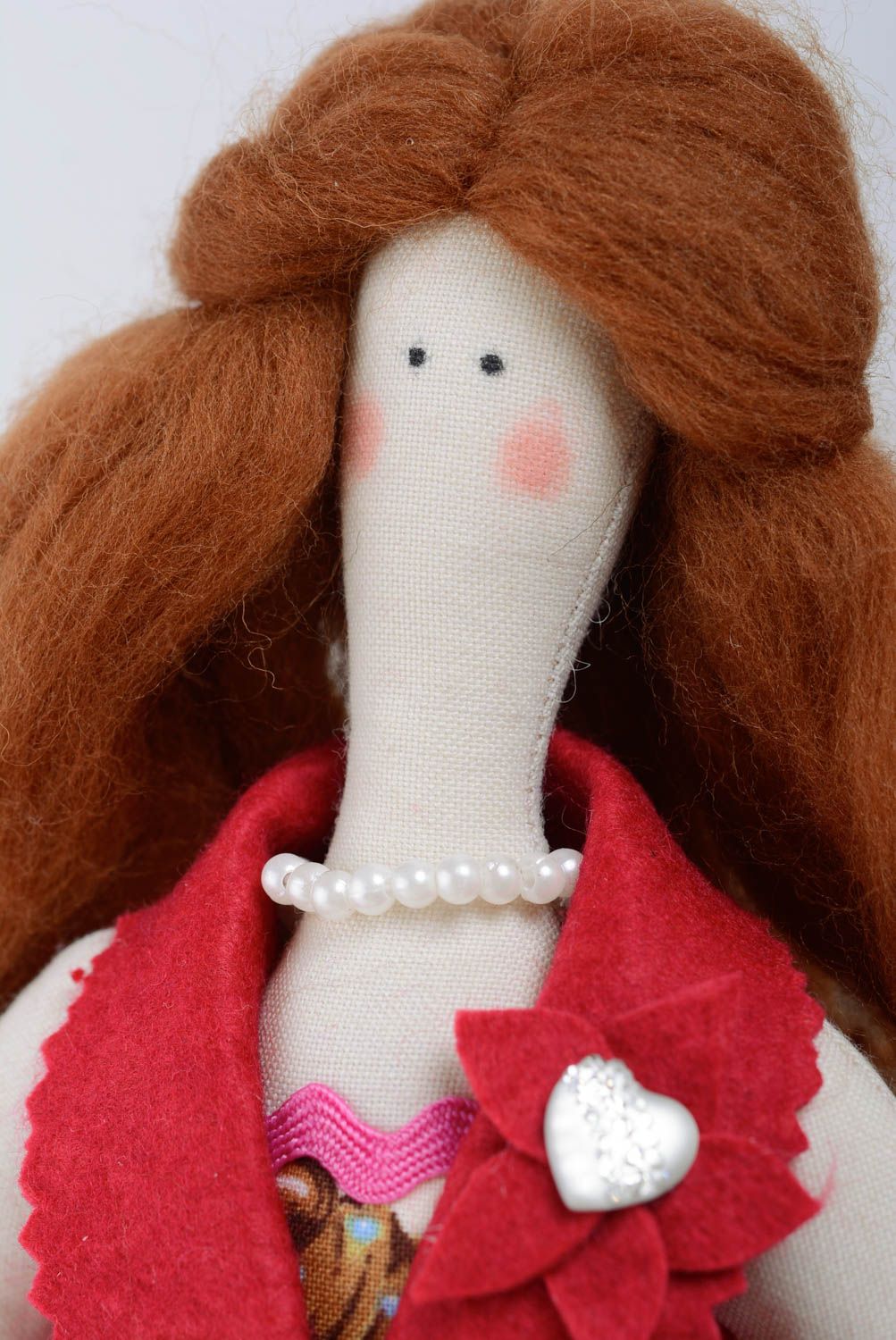 Designer doll with long red hair handmade decorative interior toy for children photo 2