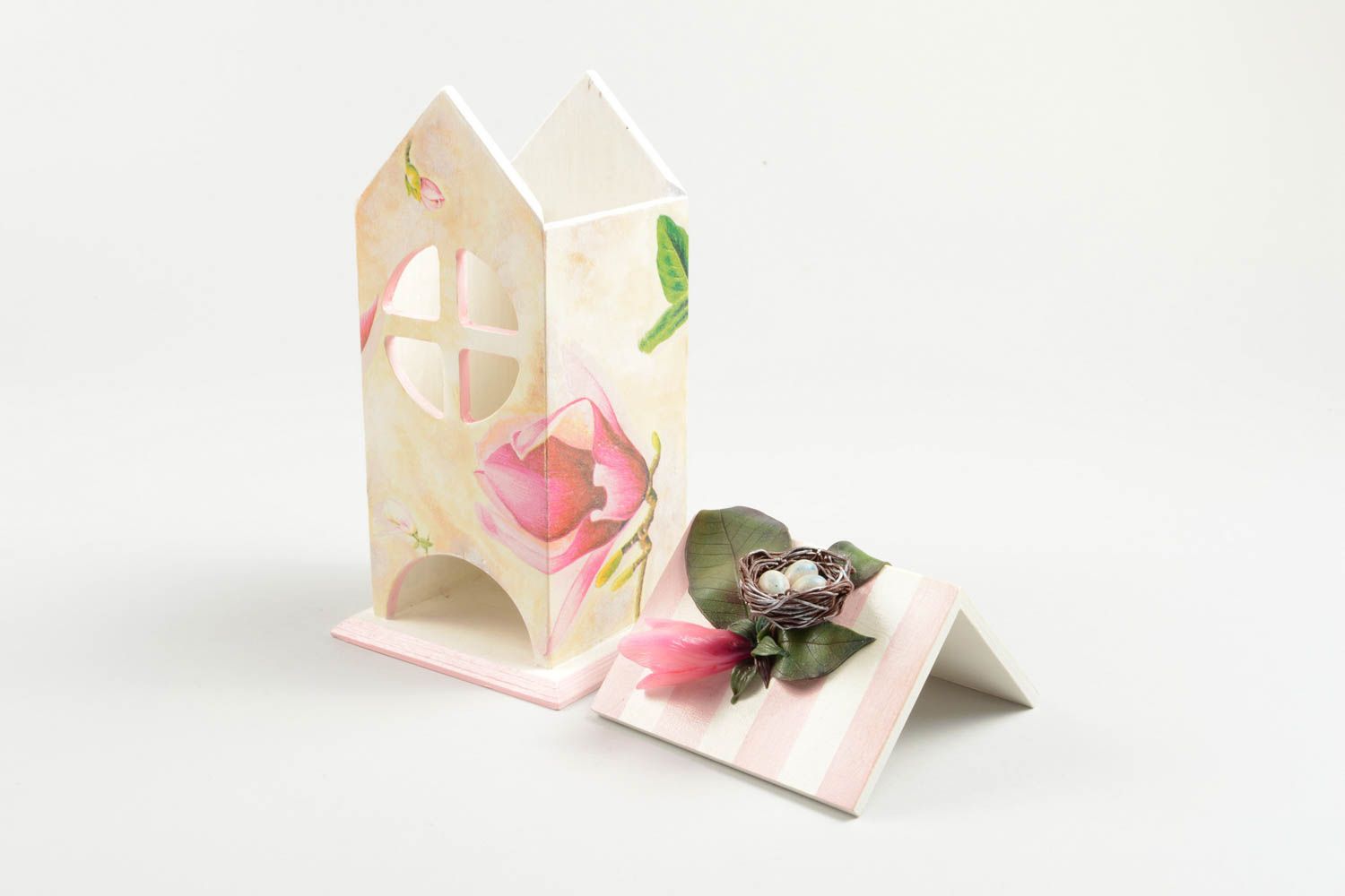 Teebeutel Aufbewahren handgefertigt Holz Box Küchen Zubehör mit Blumen bemalt foto 5