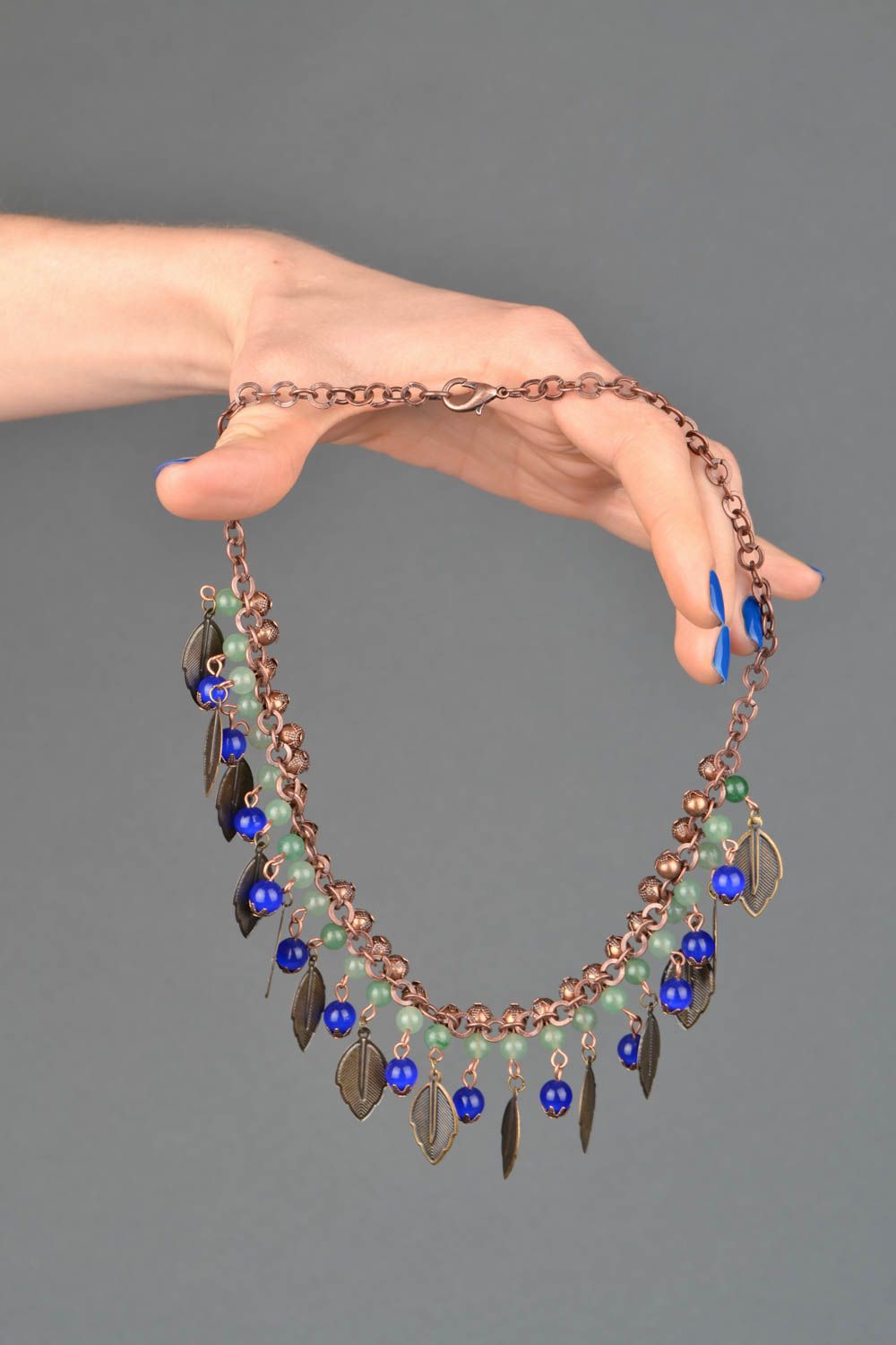 Collana di pietre naturali fatta a mano originale di moda bigiotteria da donna foto 2