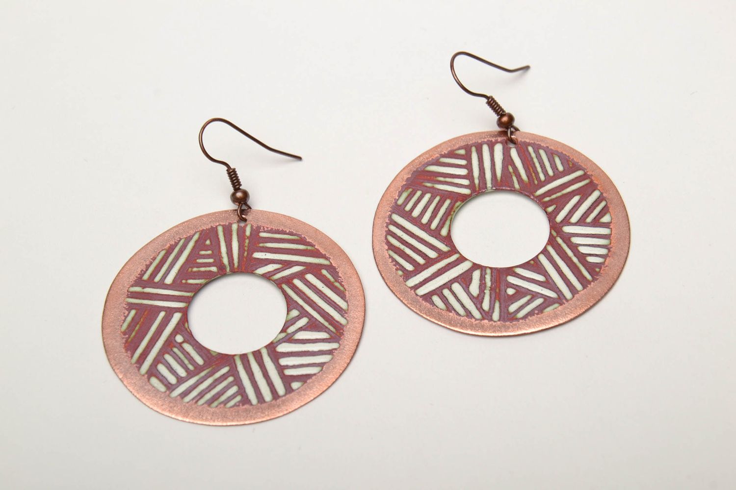 Enamel painted copper hoop earrings photo 3