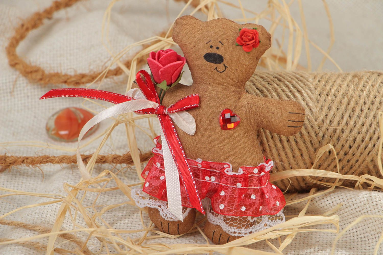 Handmade textile fridge magnet made of cotton fabric cute bear soft toy photo 1