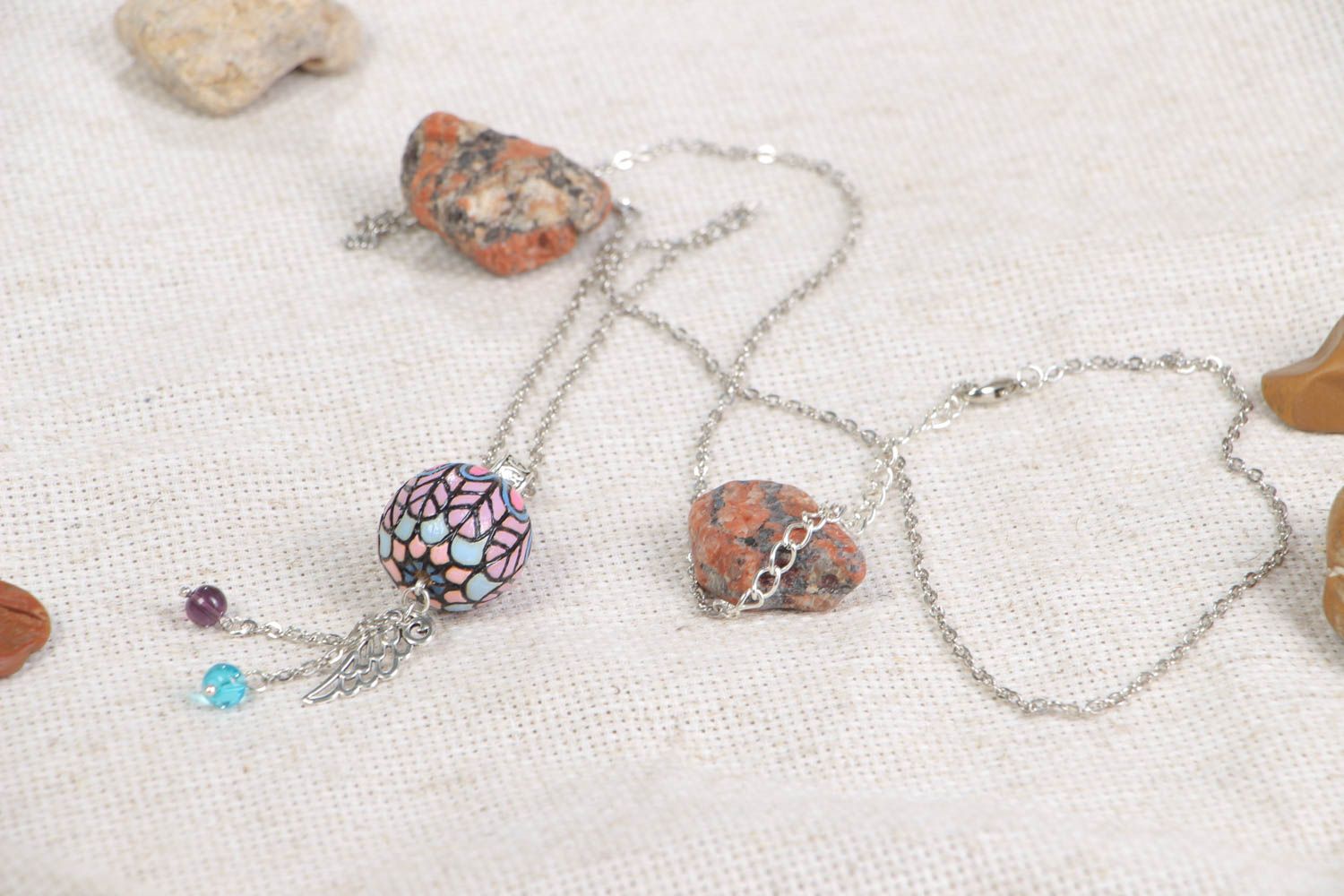 Handmade round pendant unusual accessory for girls stylish painted jewelry photo 1