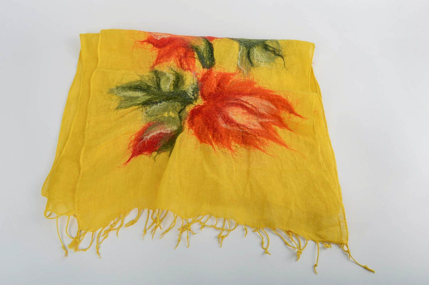 Handmade Damen Schal oranger Schal Seide Wolle Leinen Accessoire für Frauen foto 3
