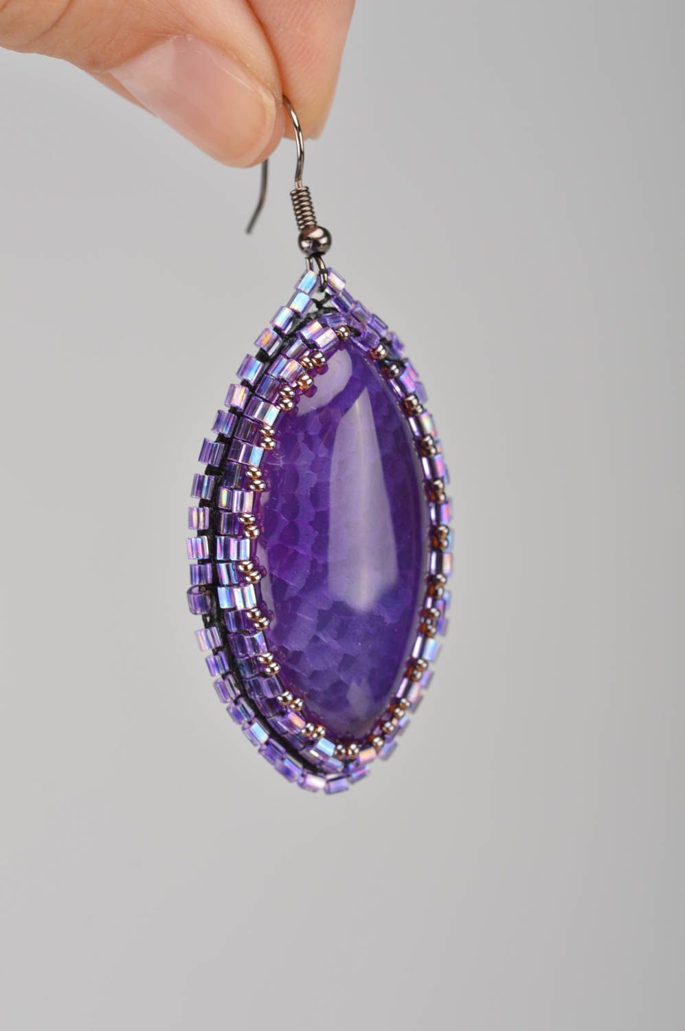 Серьги ручной работы серьги из натуральных камней элитная бижутерия фиолетовые фото 3