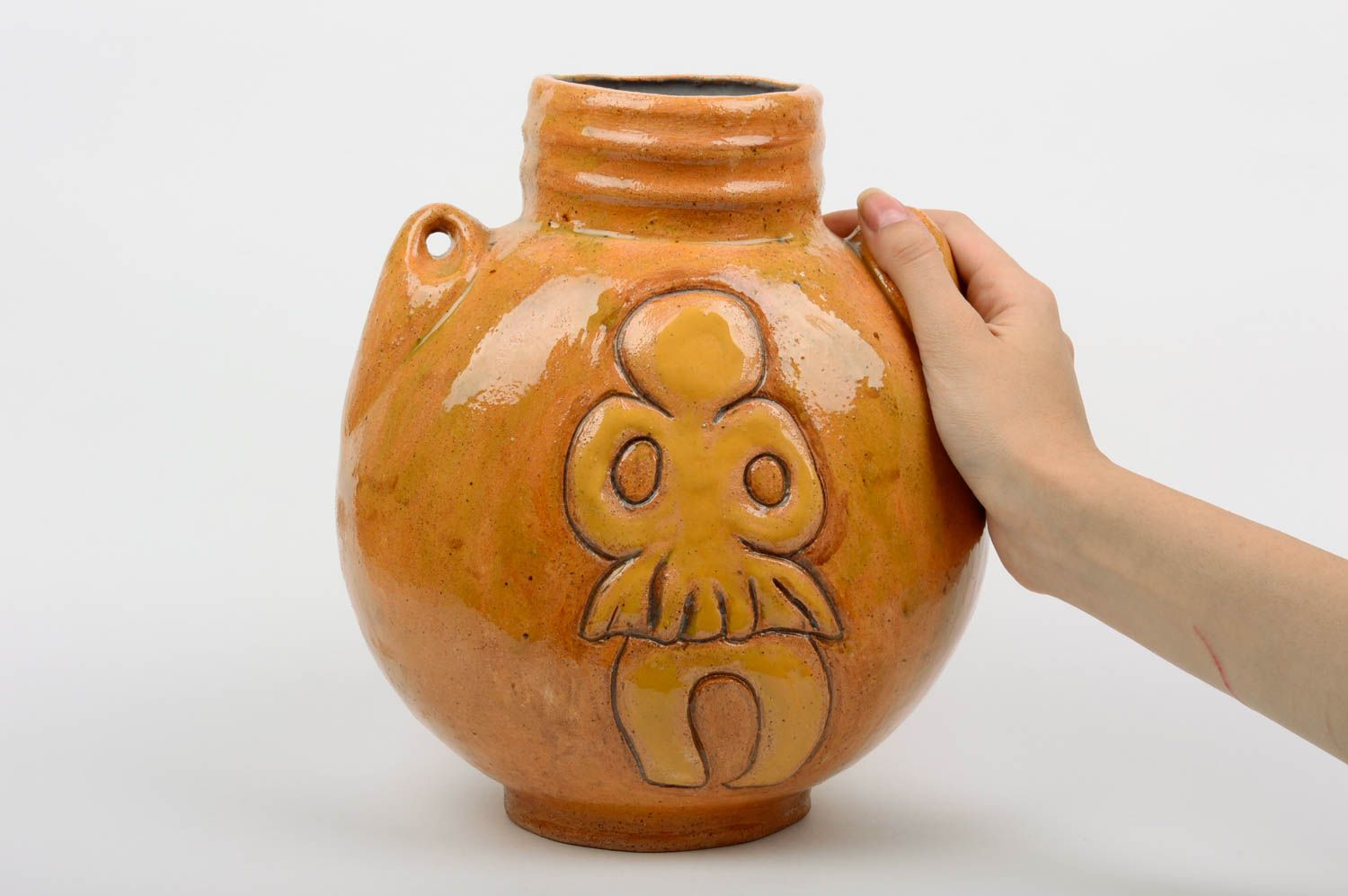 Оригинальная керамическая ваза ручной работы с росписью глазурью для декора дома фото 3