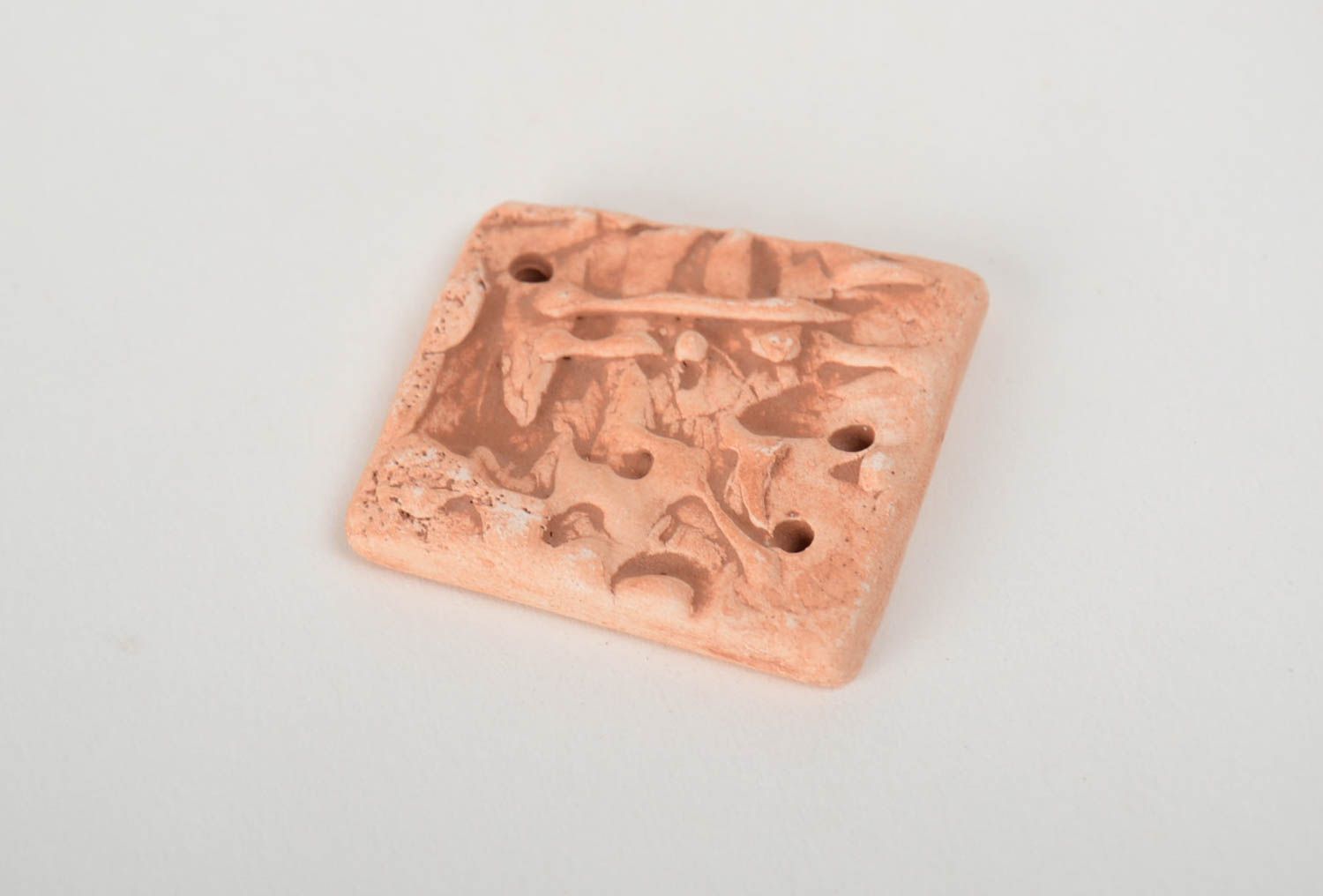 Handmade ceramic jewelry finding of square shape of beige color with openings photo 4