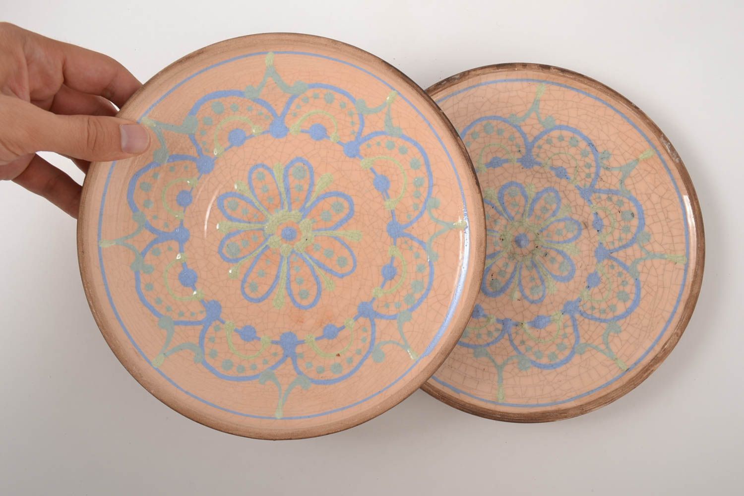 Керамические тарелки ручной работы набор тарелок 2 штуки глиняная посуда фото 5
