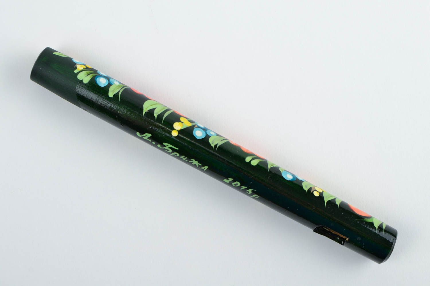 Деревянная флейта дудочка с тремя отверстиями с Петриковской росписью хенд мейд фото 5