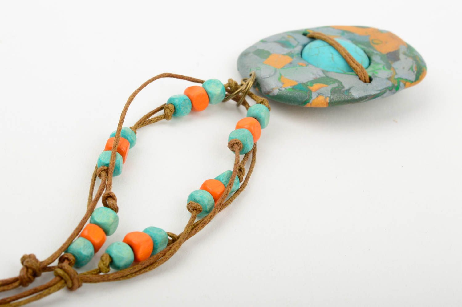 Handmade female necklace unusual stylish jewelry polymer clay pendant photo 3