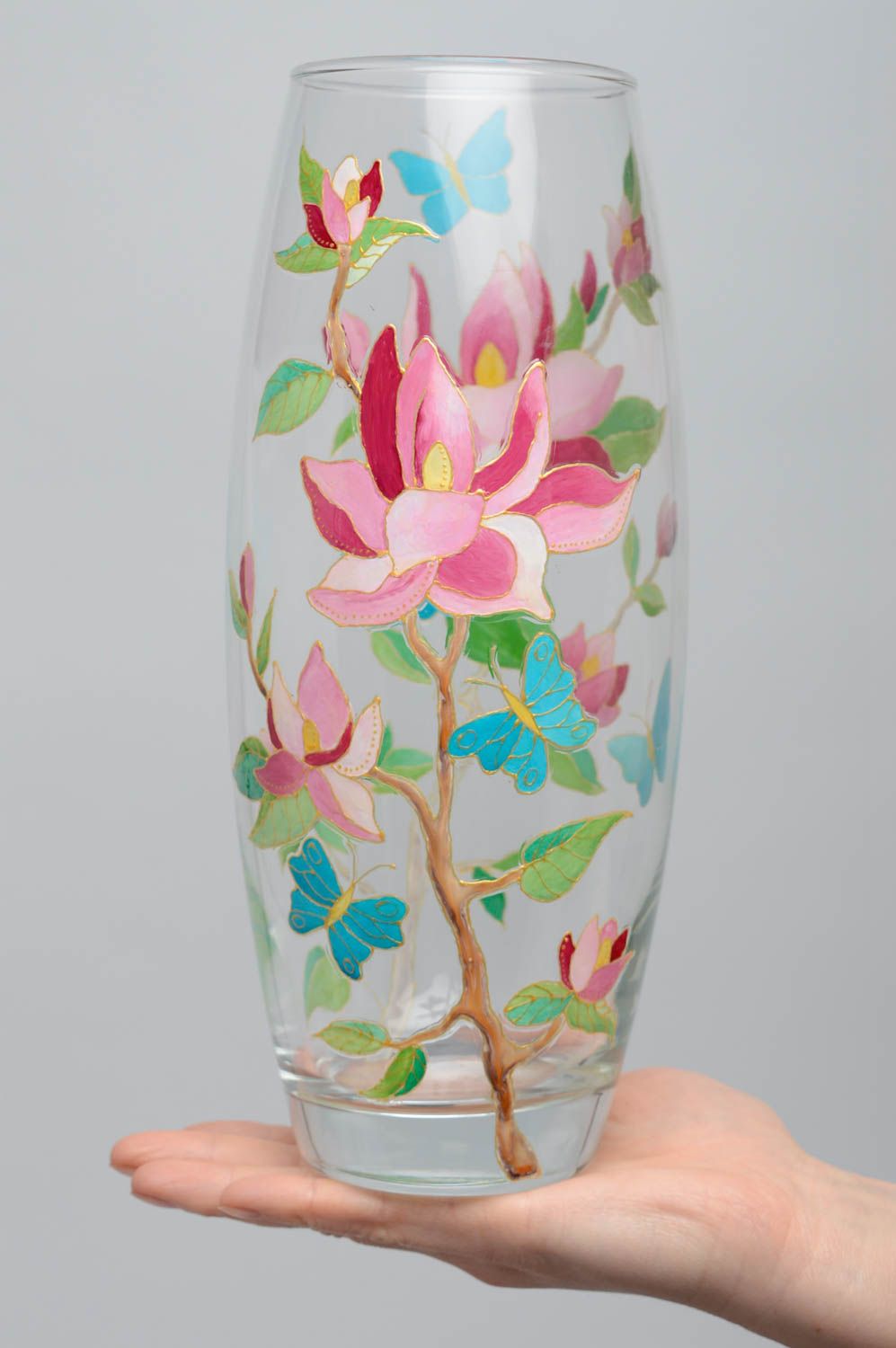 Vase à fleurs en verre peint de couleurs vitrail original fait main décor maison photo 8
