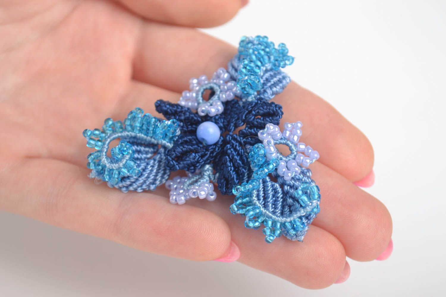 Украшение ручной работы брошь цветок текстильная брошь синяя красивая нарядная фото 5