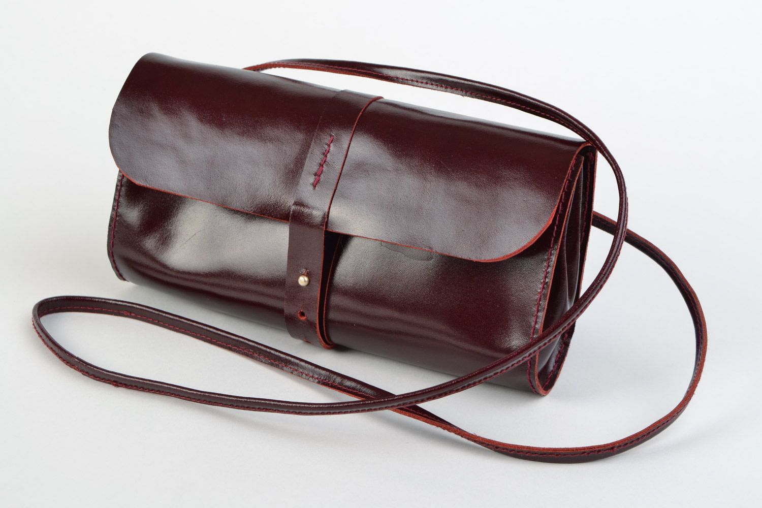 Женская кожаная сумка из кожи маленькая коричневая на ремешке ручная работа фото 1