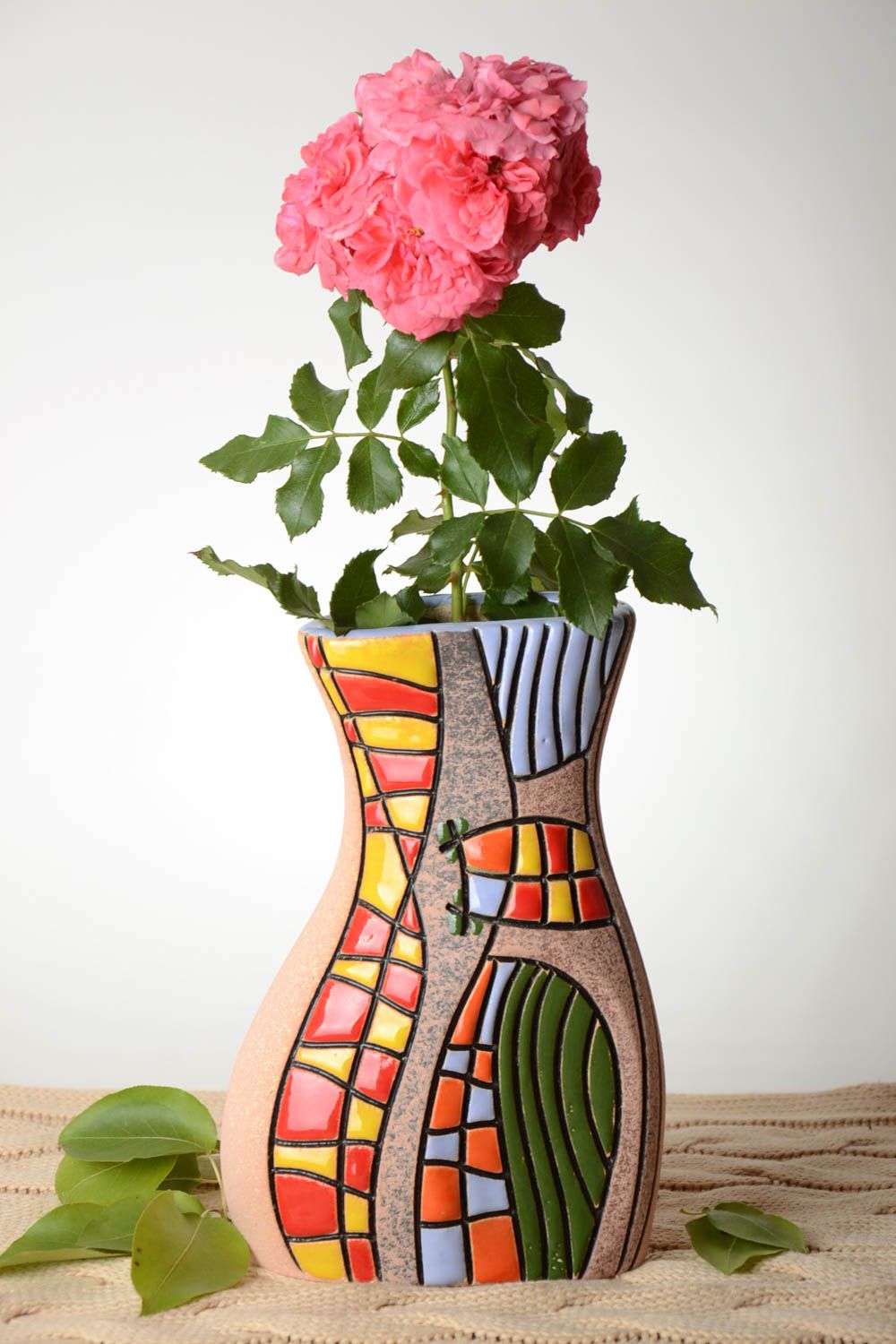 Vase déco fait main Vase céramique beige peint original Déco maison 1,2 l photo 1