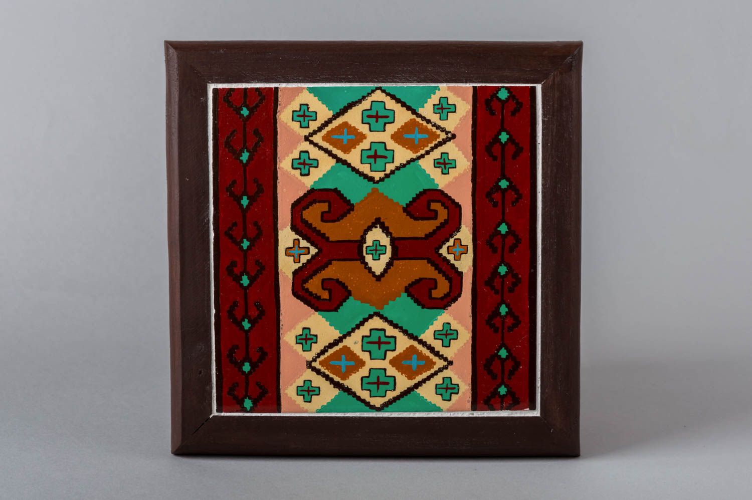 Ceramic tile in frame handmade designer wall panel stylish interior decor photo 2
