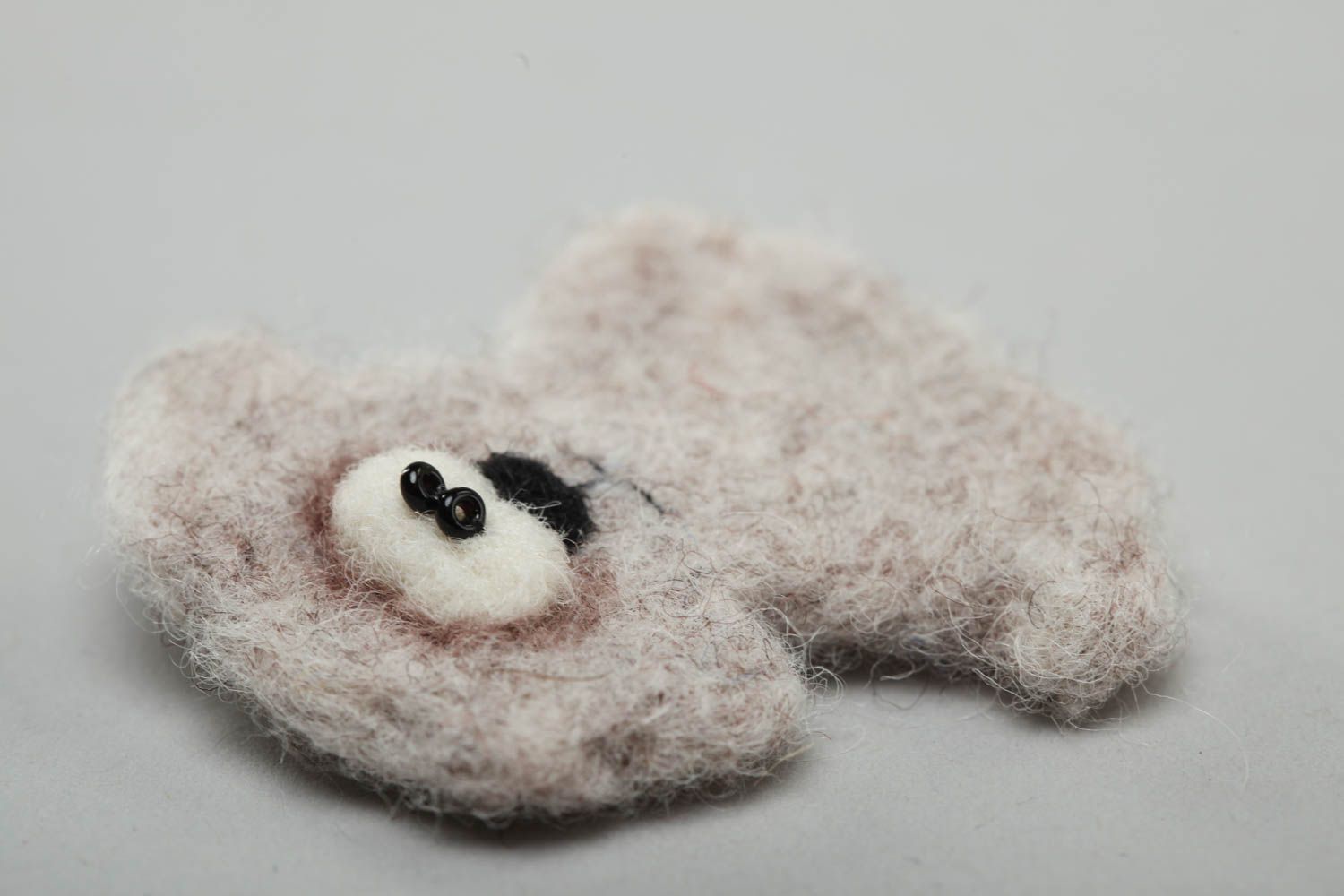 Handmade small animal brooch felted of natural wool gray dog for children photo 3