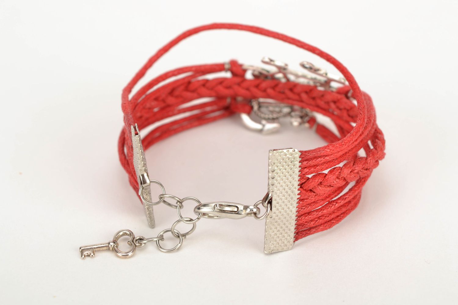 Red wide waxed cord bracelet photo 3