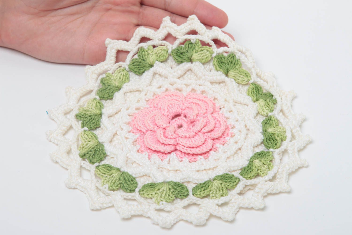 Handmade schöner Topflappen gehäkelt Küchen Textilien Haus Deko rosa Blume foto 5