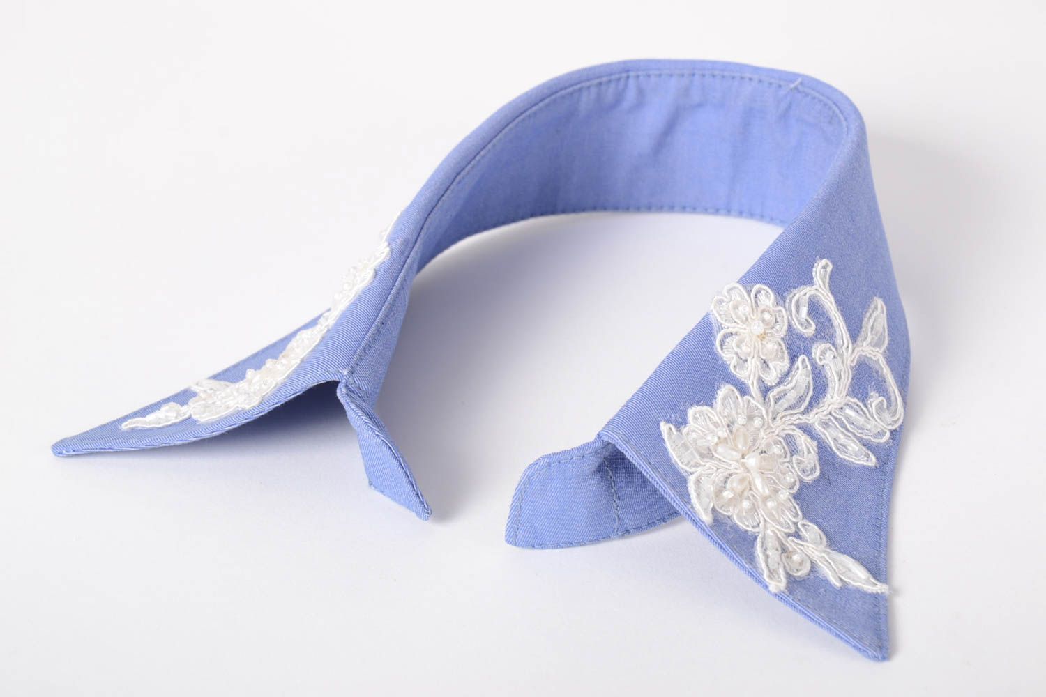Handmade abnehmbarer Kragen Mode Schmuck Accessoire für Frauen blau weiß foto 3