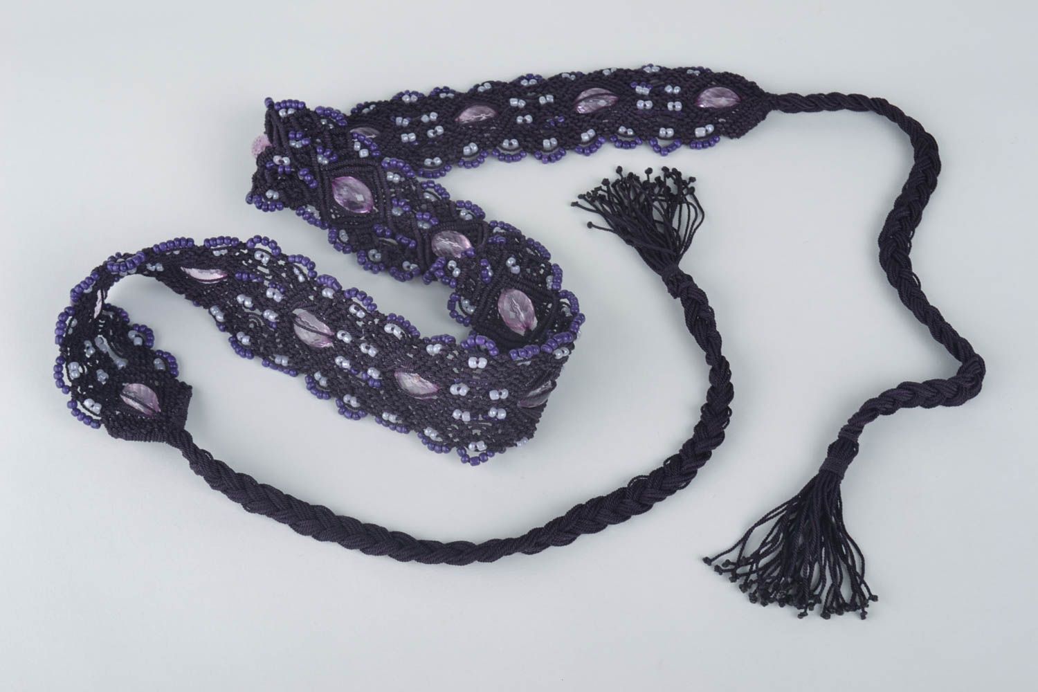 Ceinture textile Accessoire fait main violet technique macramé Cadeau femme photo 4