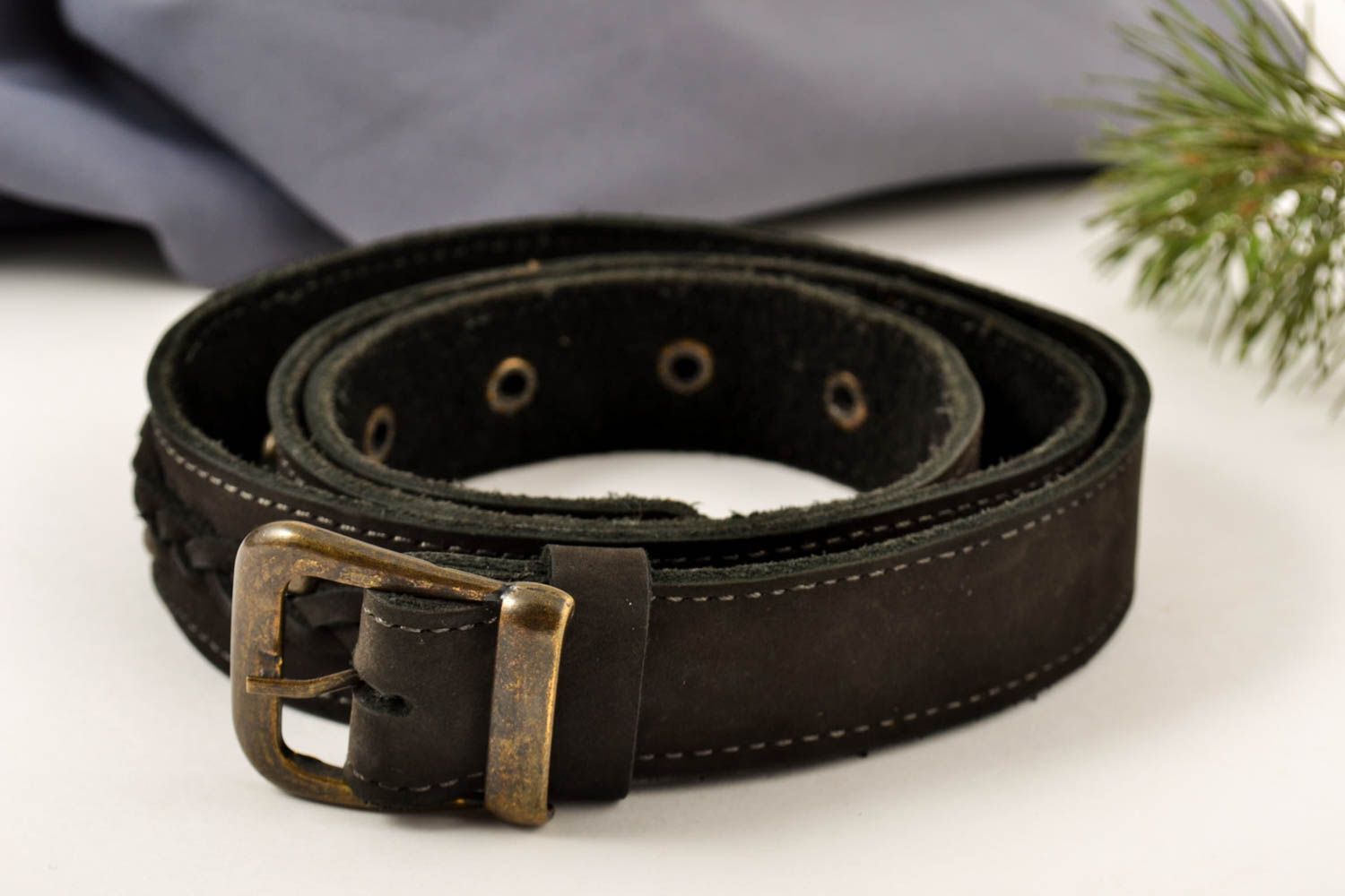 Handmade Herren Gürtel Accessoire für Männer Gürtel aus Leder stilvoll schwarz foto 1