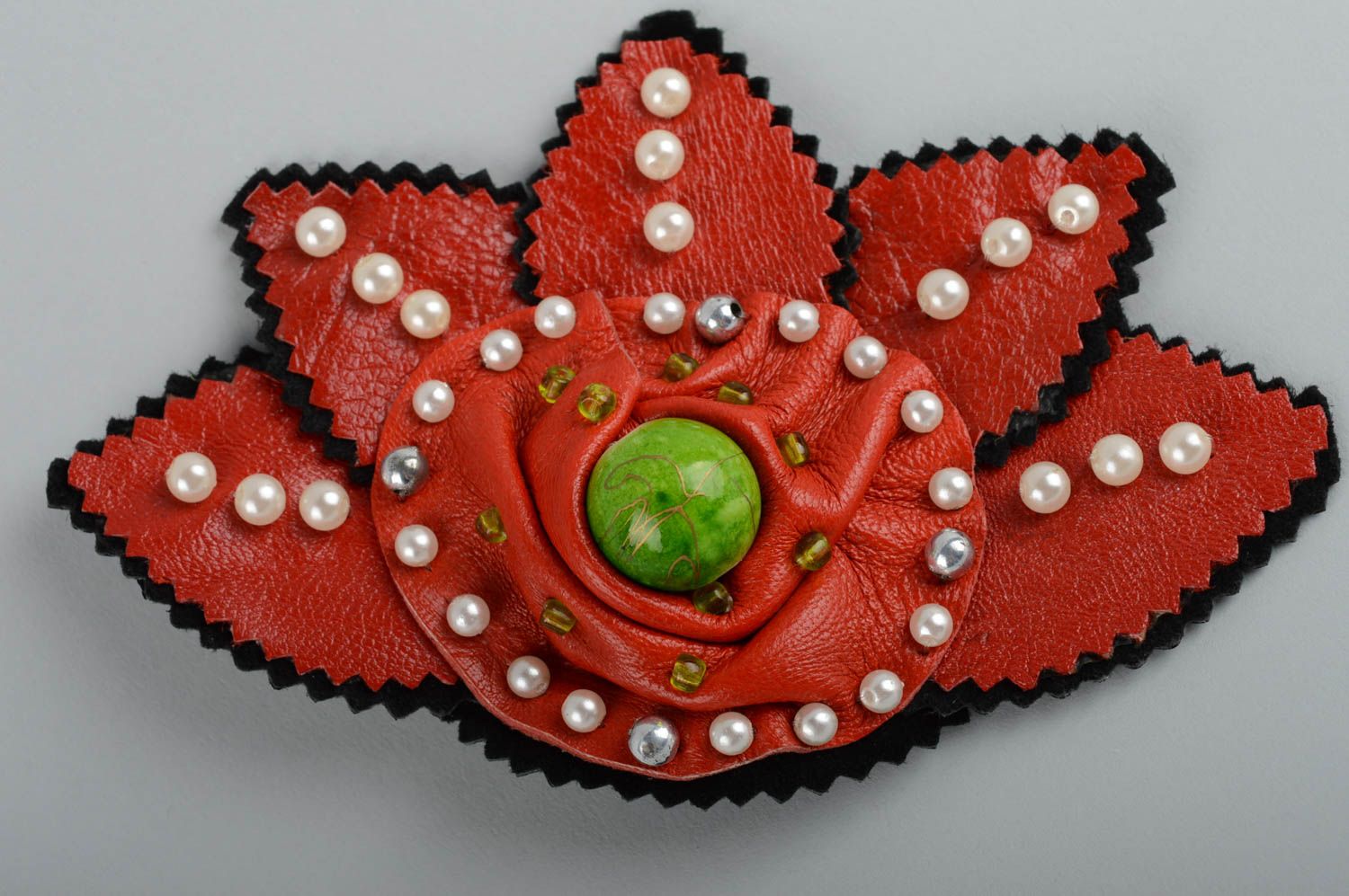Flower brooch leather jewelry handmade jewellery designer accessories gift ideas photo 3