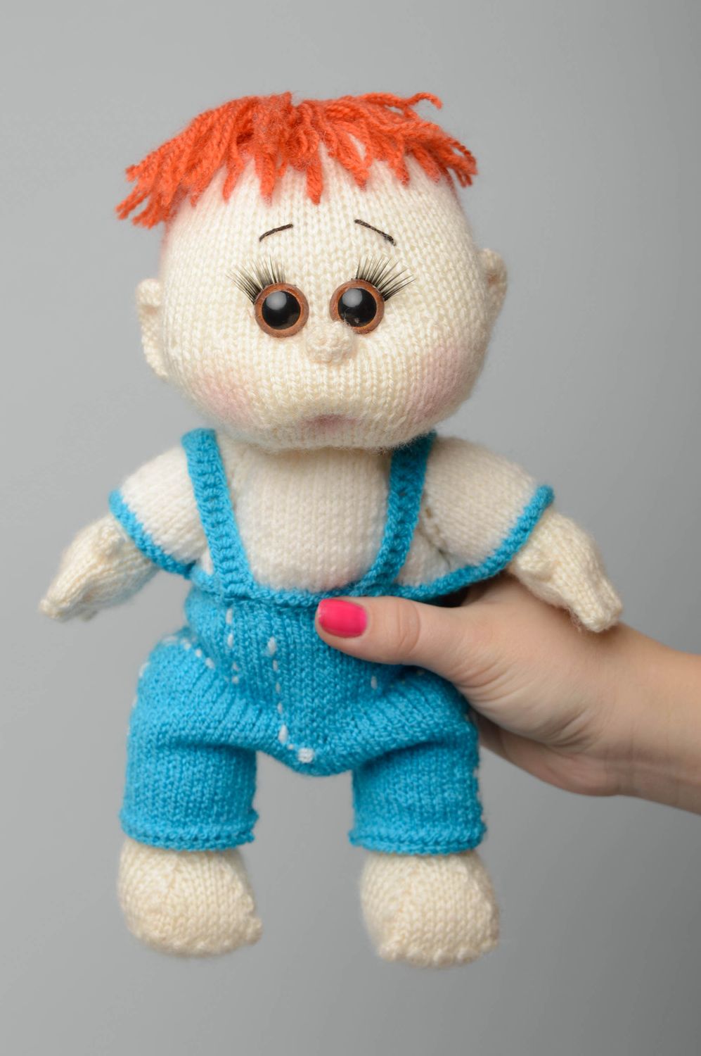 Вязаная спицами игрушка кукла ручной работы Мальчик фото 3