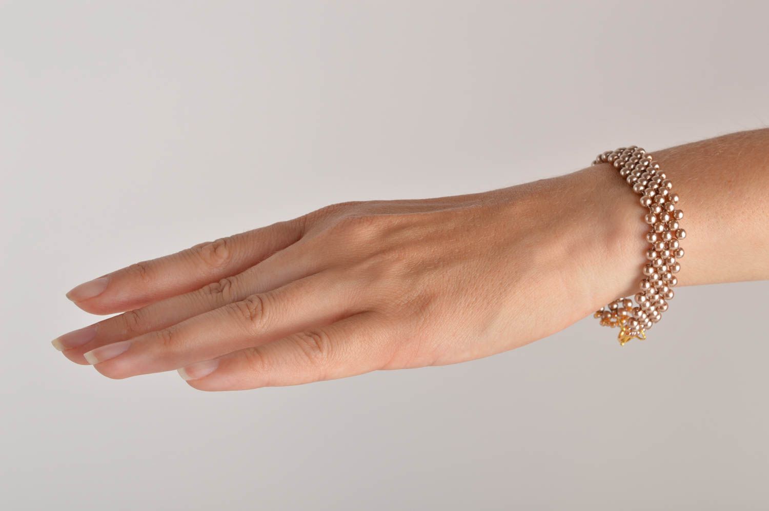 Handmade designer evening accessory elegant stylish bracelet beige bracelet photo 6