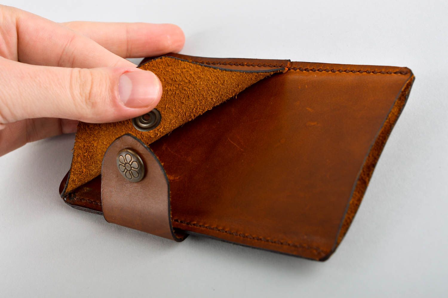 Handmade leather wallet brown case for cell phone designer present for men photo 5