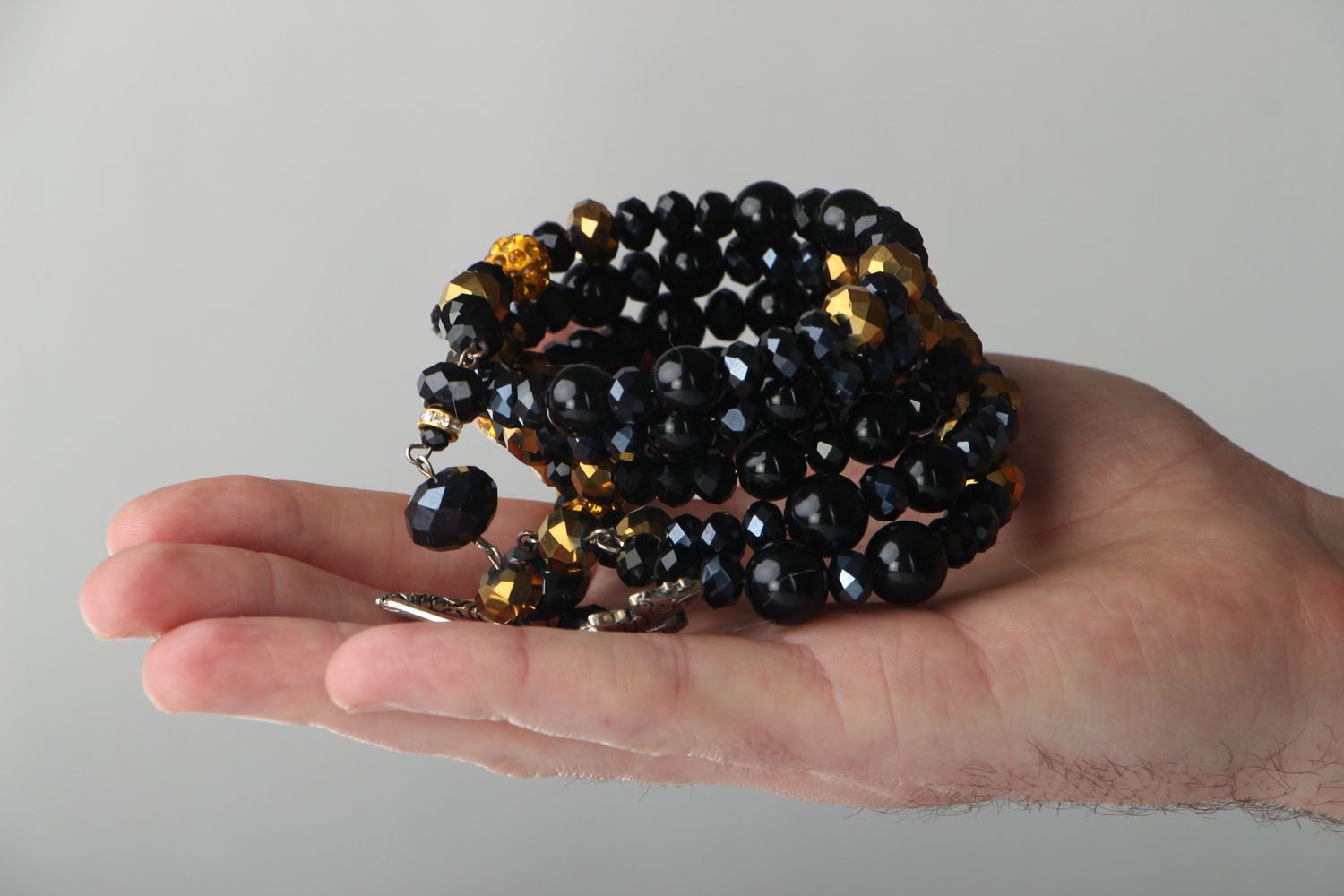 Bracelet multi rang de cristal noir fait main photo 6
