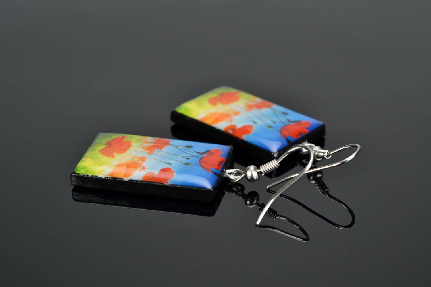 Brincos compridos rectangulares de argila de polímero feitos à mão acessórios de mulher artesanais foto 1